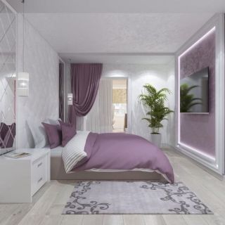 Лиловый цвет в интерьере спальни