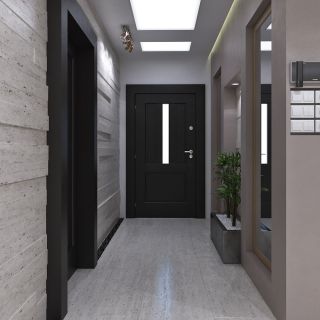 Серые двери коричневый пол в интерьере