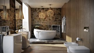 Ванная комната с деревянным декором