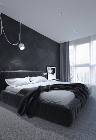 Серая спальня в стиле минимализм