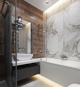 Дизайн ванны с мраморной плиткой