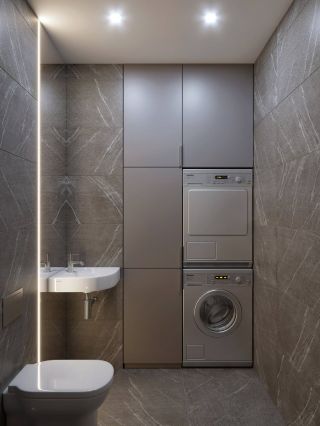 Встроенный шкаф в ванной над инсталляцией