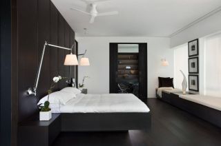 Дизайн спальни с темным полом