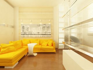 Дизайн гостиной с желтым диваном