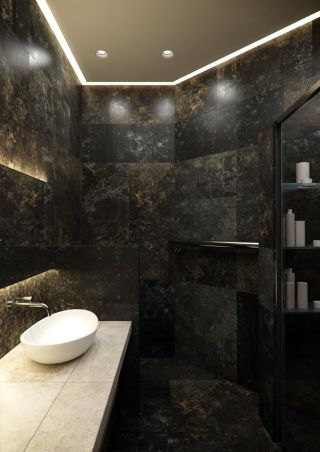 Черный матовый натяжной потолок в ванной