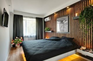 Дизайн спальни с рейками