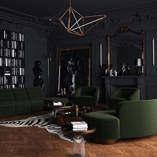 Дизайн зала с темной мебелью