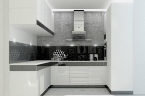 Белый кухонный гарнитур с серой столешницей