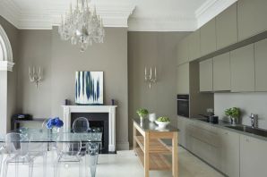 Дизайн кухни серый цвет стен