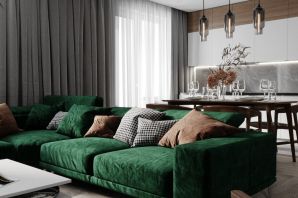 Зеленый диван в скандинавском интерьере