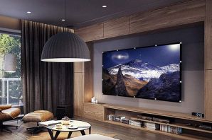 Современный дизайн стены с телевизором