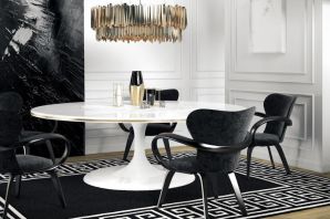 Белый стол черные стулья в интерьере