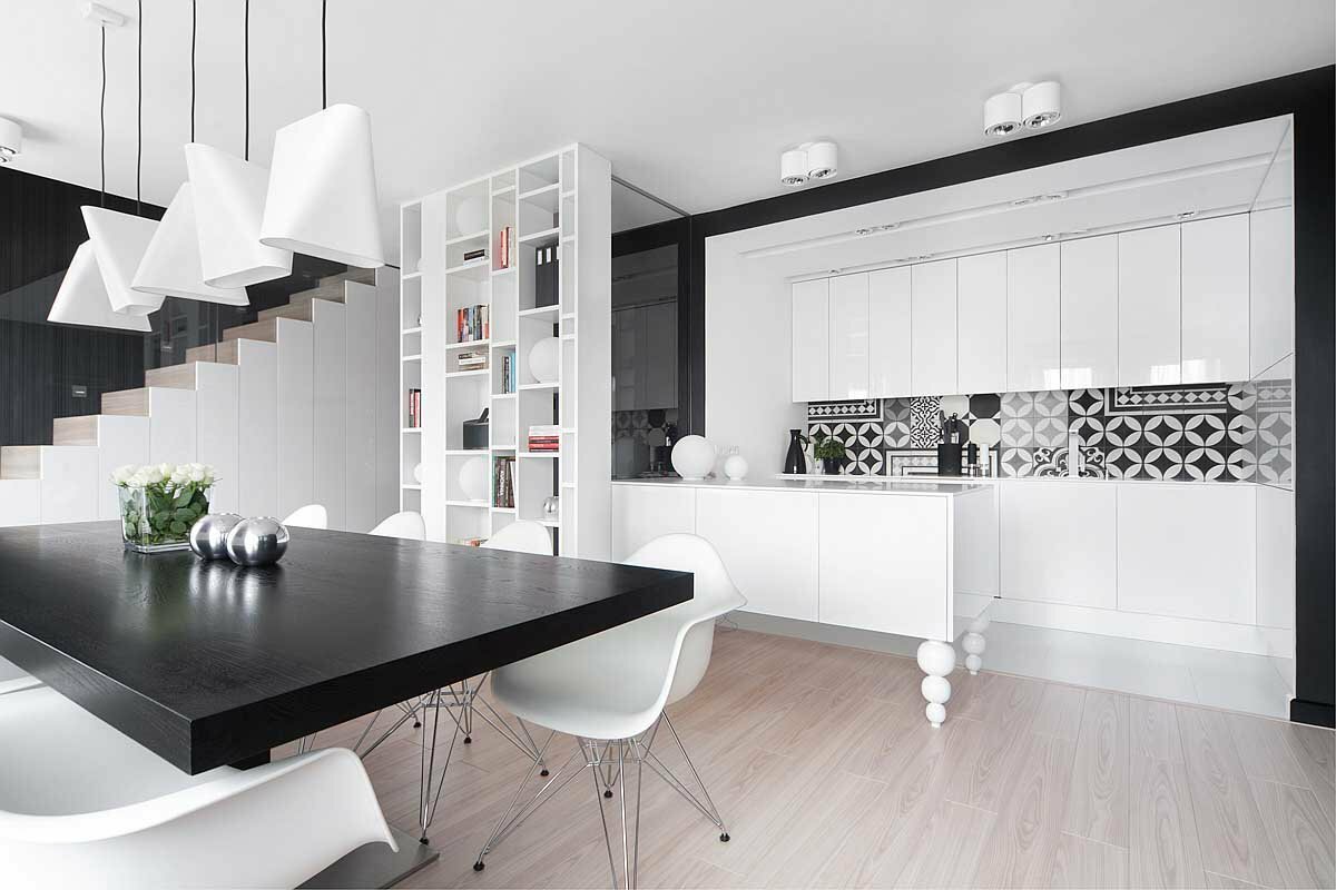 Дизайн бело черной кухни современной (67 фото)