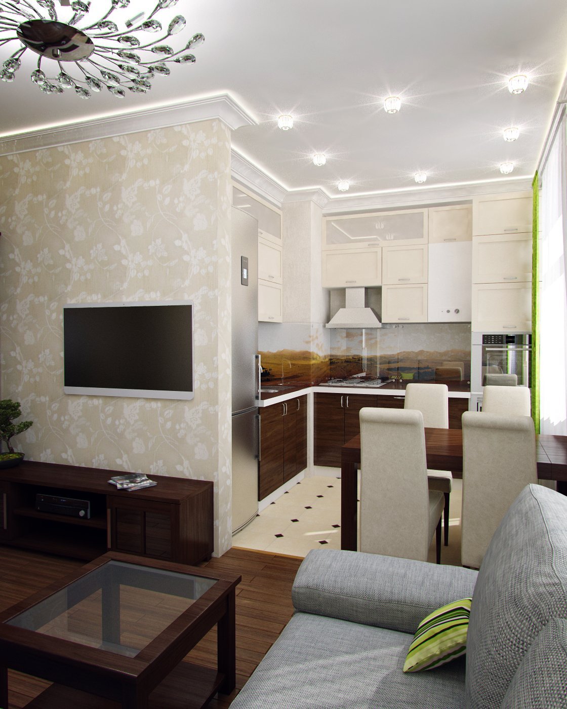 Дизайн гостиной в хрущевке фото совмещенной с кухней фото