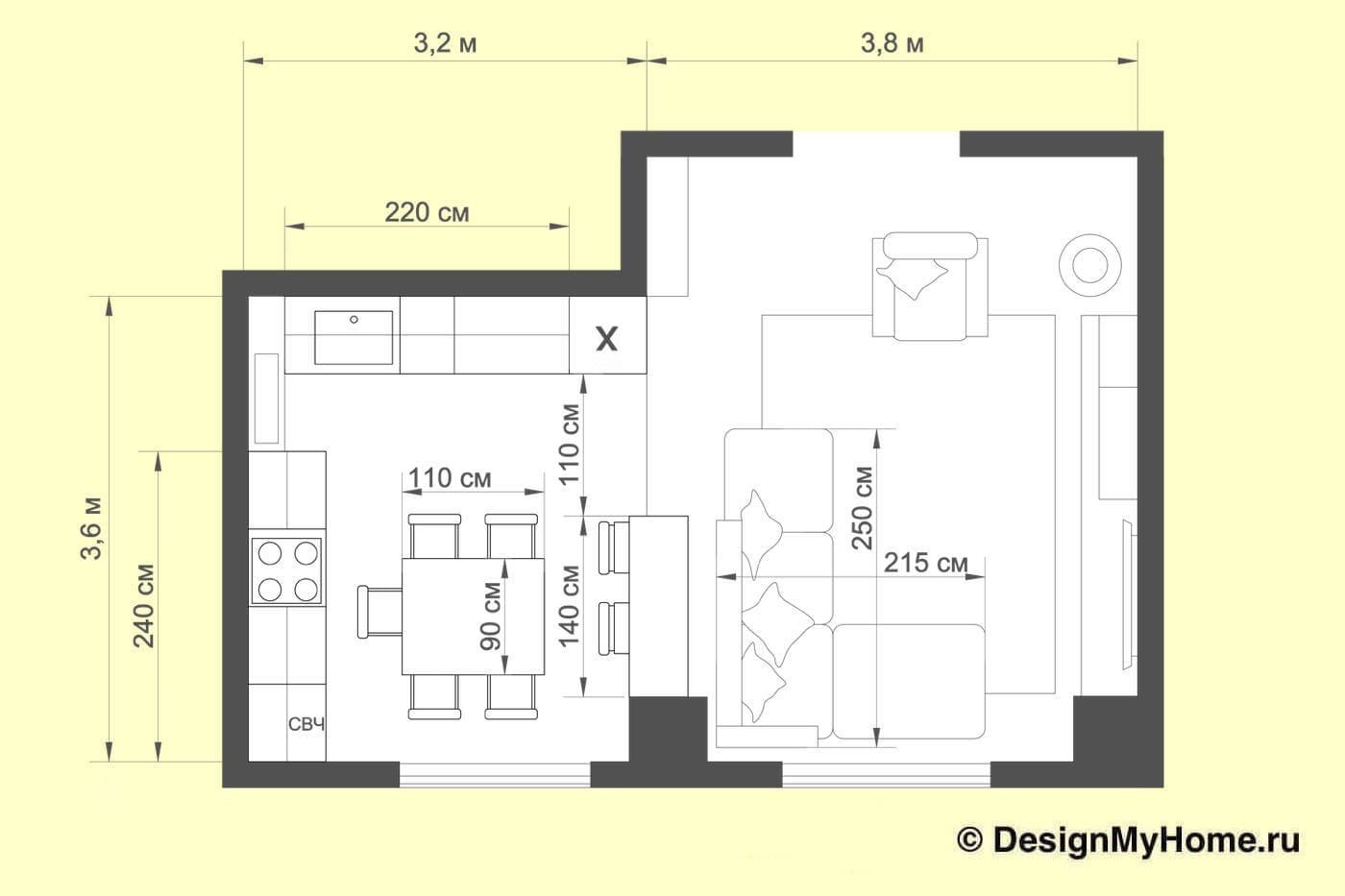 Кухня-гостиная 30 кв м планировка чертеж