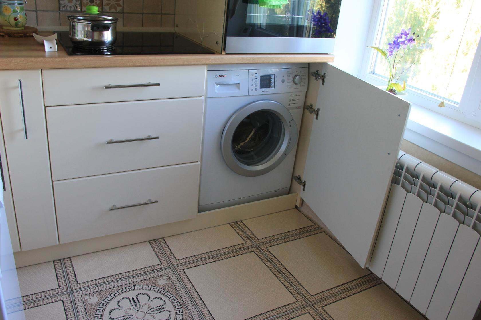 Обзор лучших решений по размещению стиральной машины на кухне