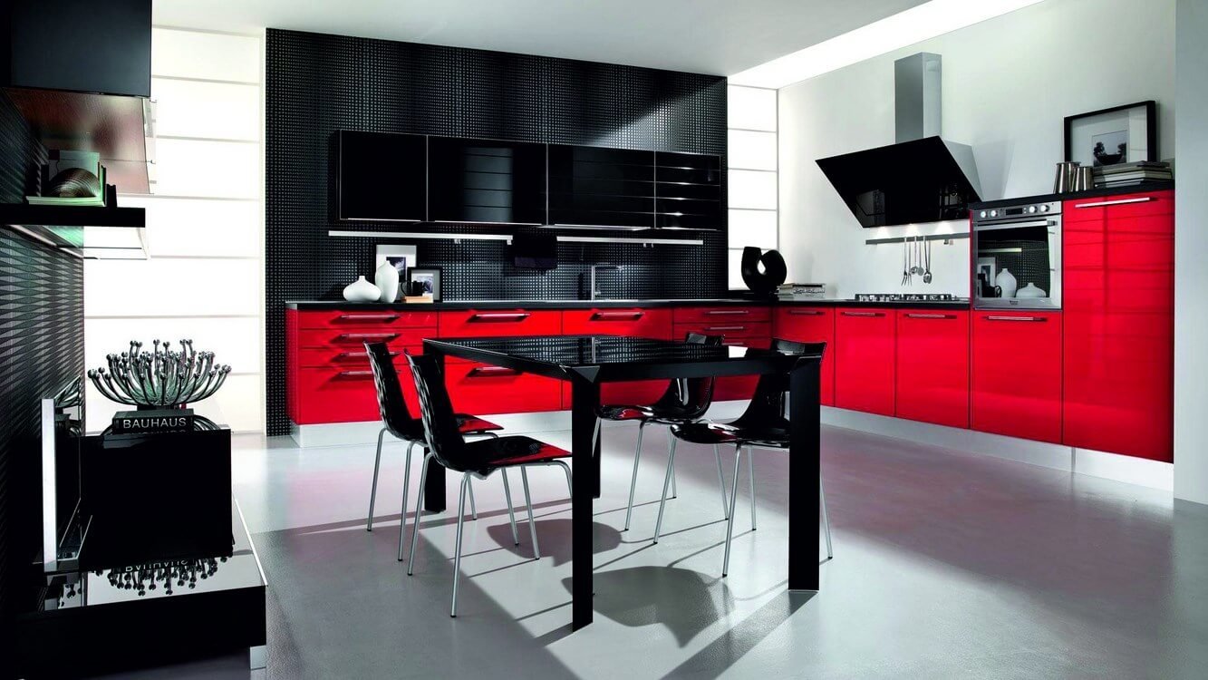 18 эффектных идей сочетания красного и черного цвета на кухне (+30 фото-примеров)