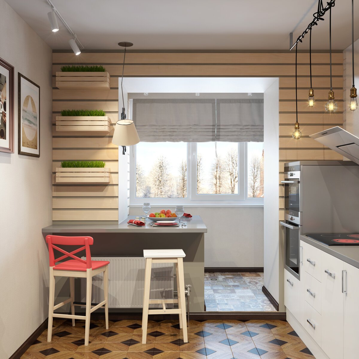 Дизайн маленькой кухни с балконом