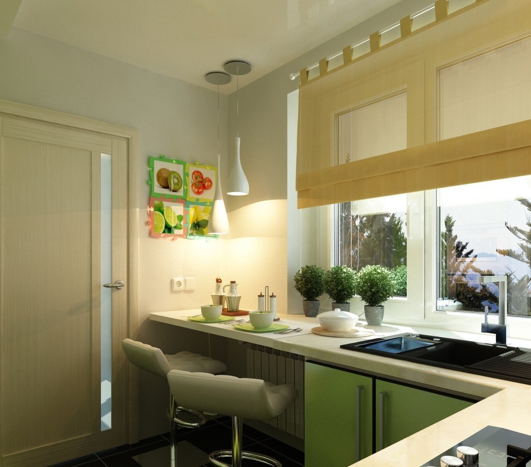 Планировка кухни с подоконником