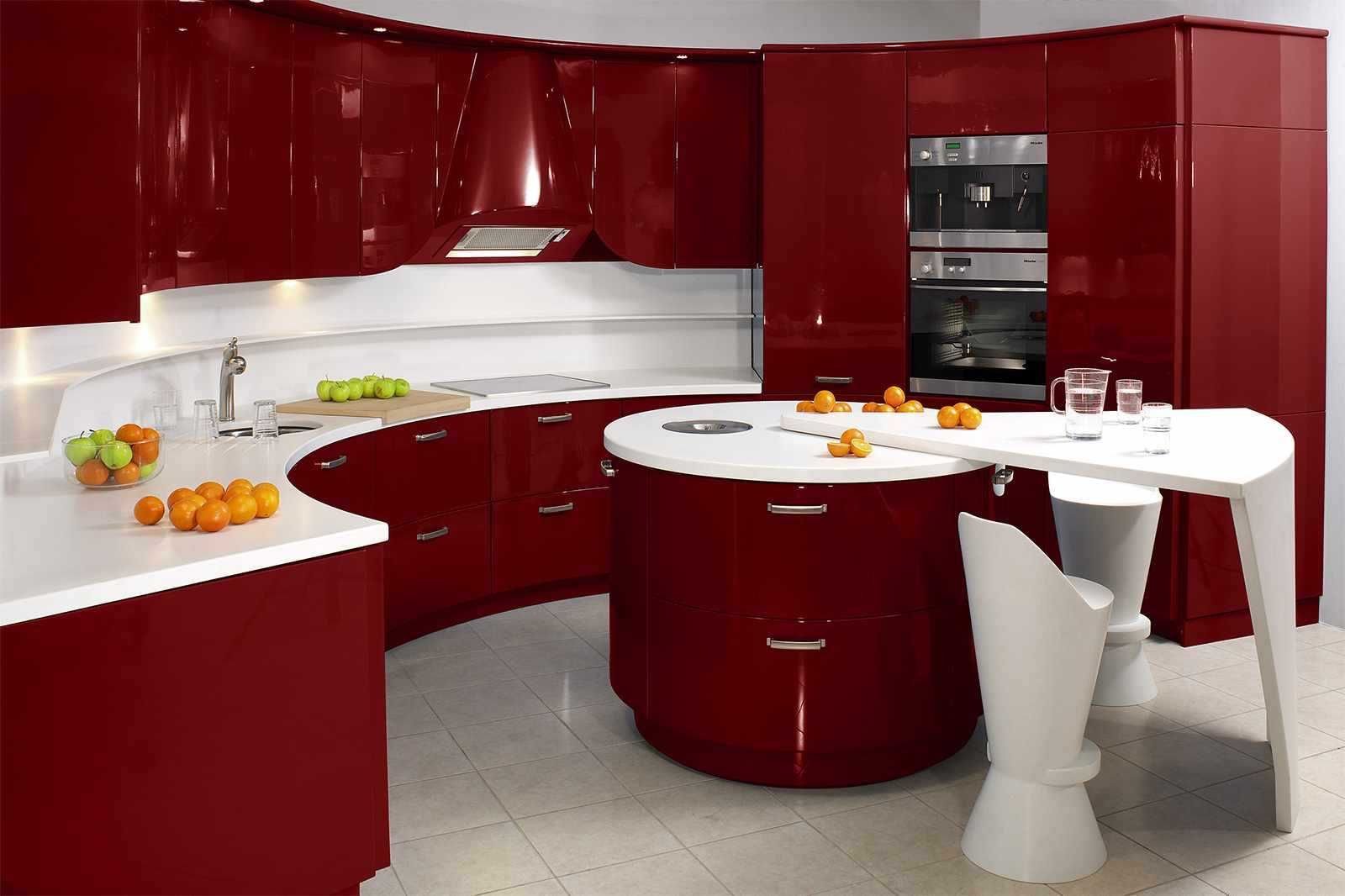 Красный кухонный гарнитур — сочетание в интерьере с другими цветами