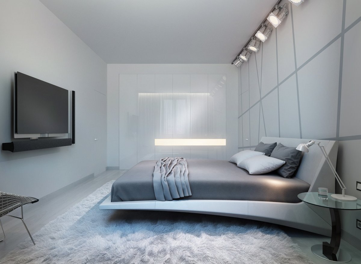 Дизайн спальной комнаты в стиле хай тек