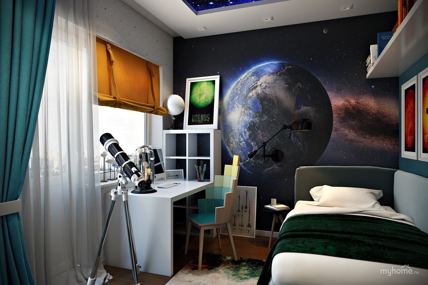 Комната для мальчика в стиле космос - 69 фото