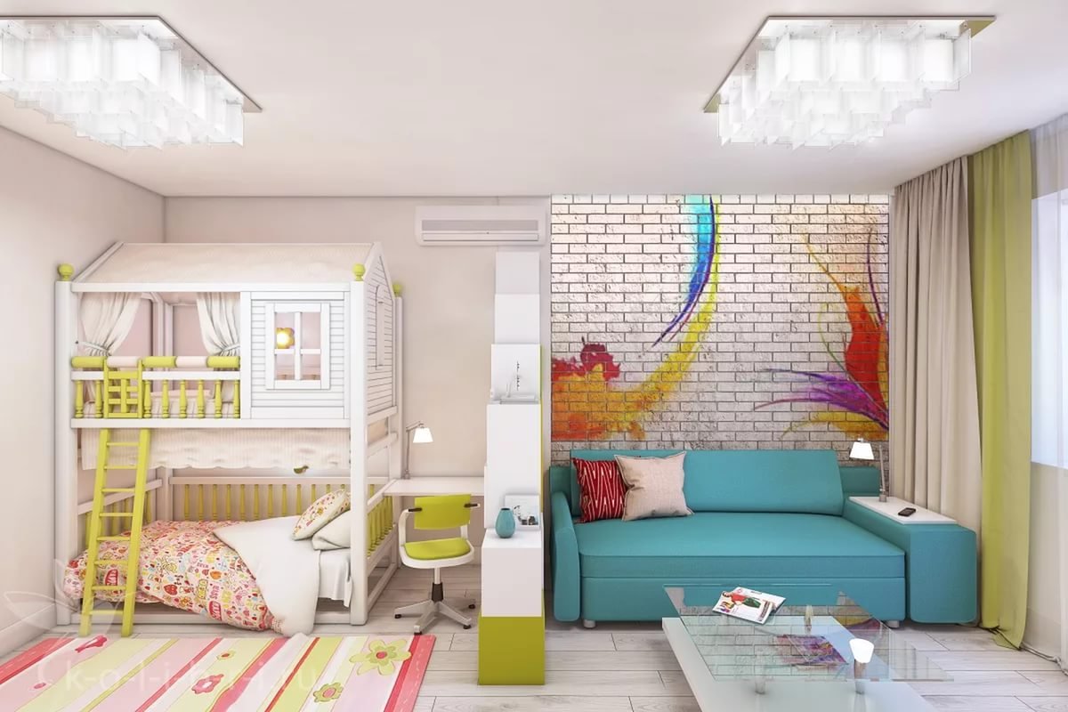 Дизайн спальни и детской в одной комнате