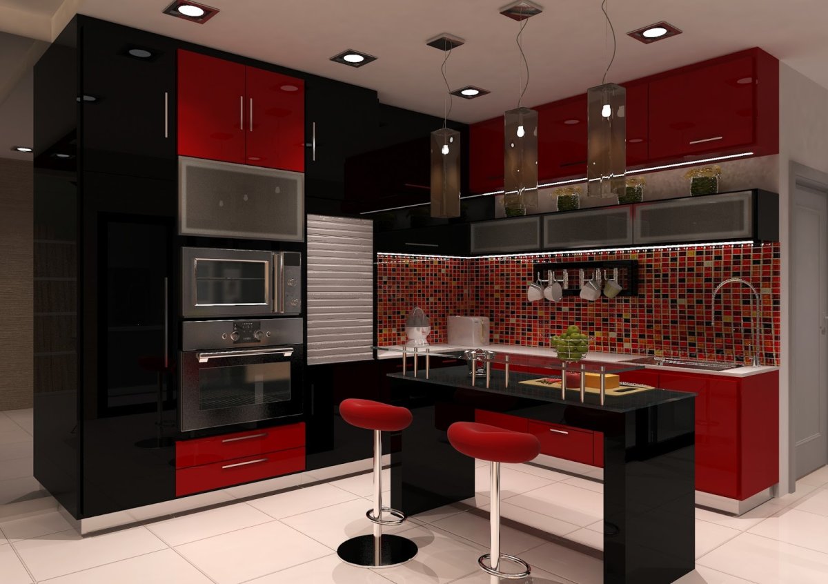 Кухня бордовая с черным
