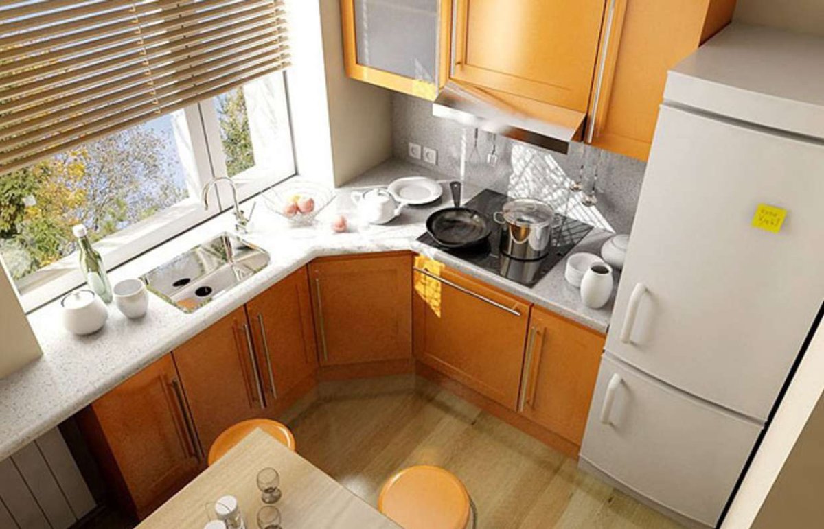 Кухня брежневка дизайн с холодильником