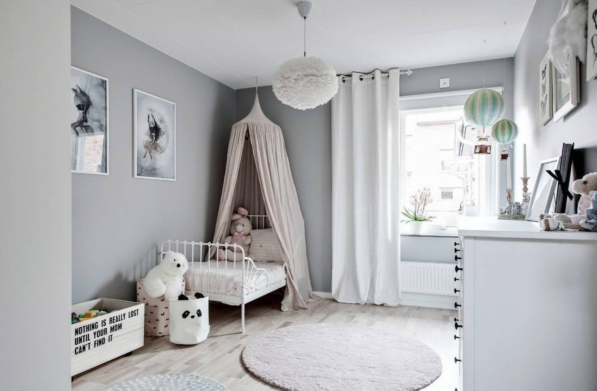 серый цвет стен в интерьере детской