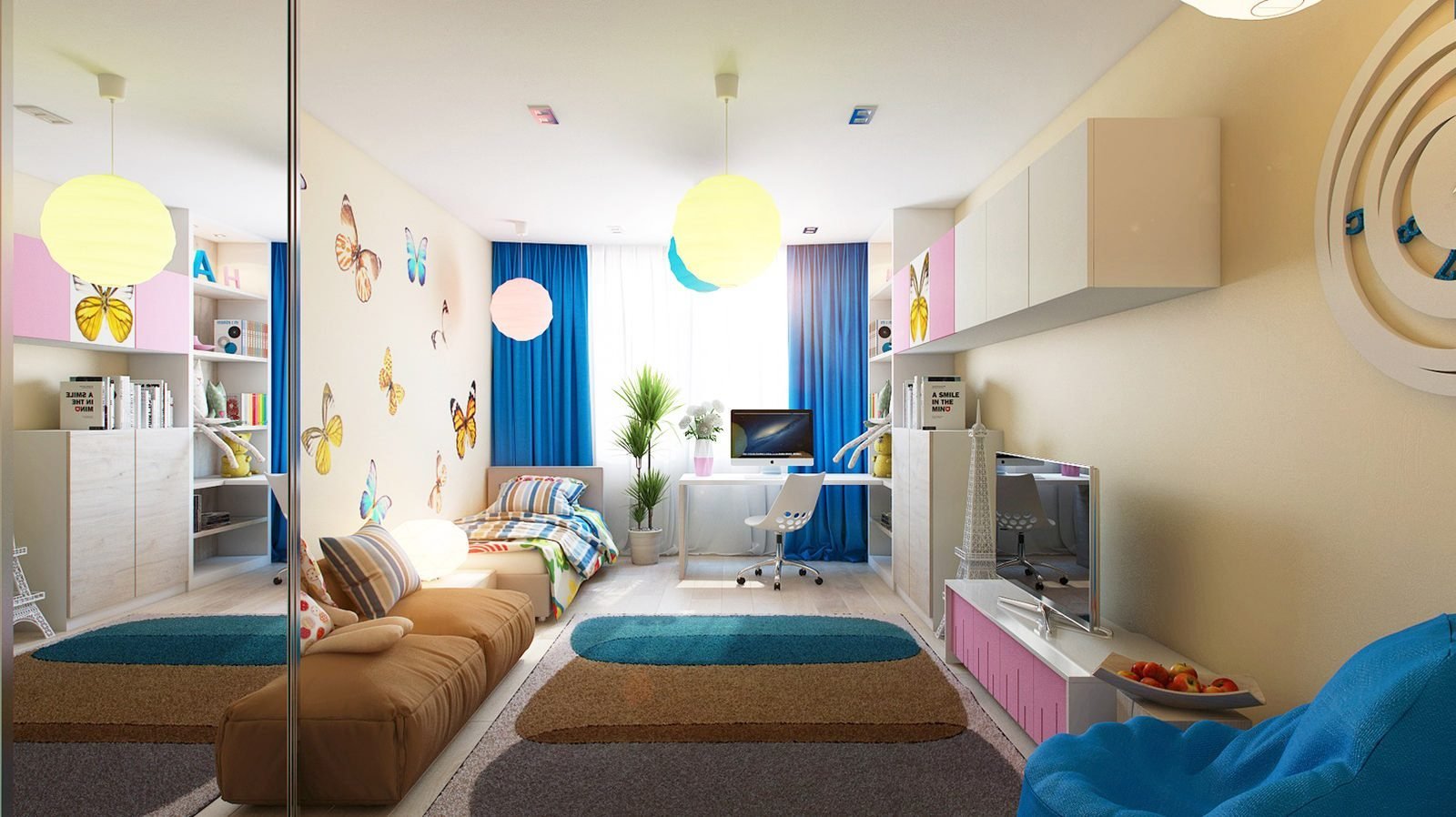 Узкая и длинная детская комната дизайн - 69 фото