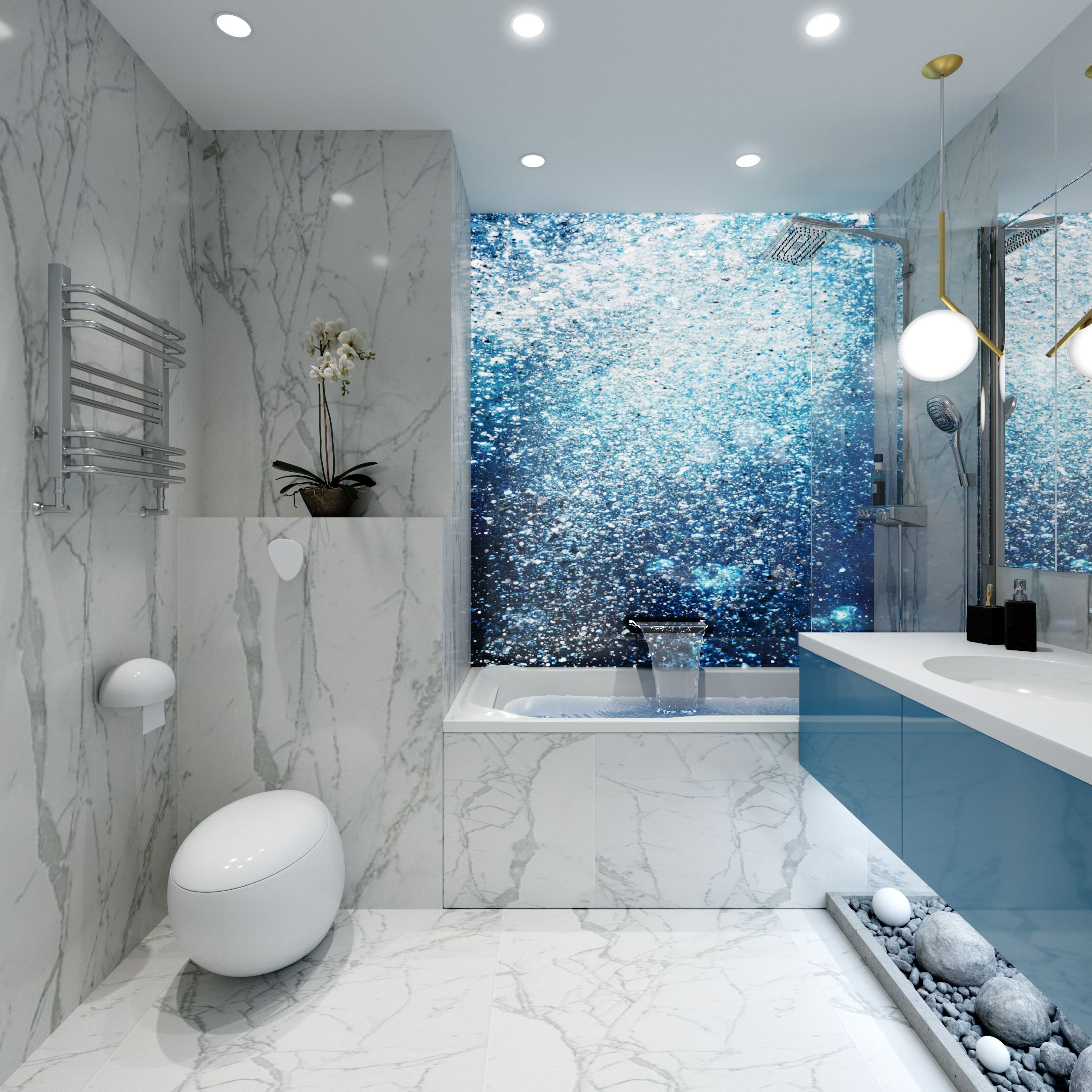 Дизайн ванной комнаты в голубых тонах (69 фото)