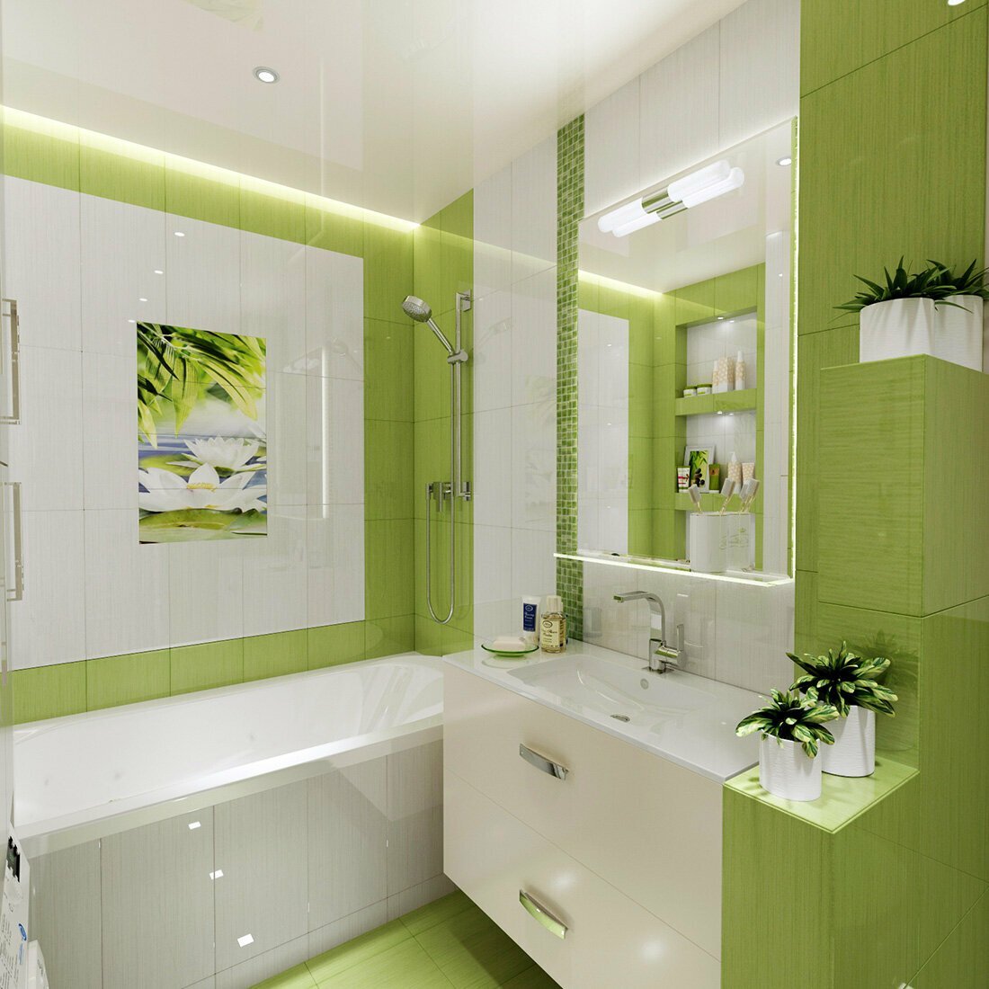 Зеленые ванные комнаты в эко-стиле