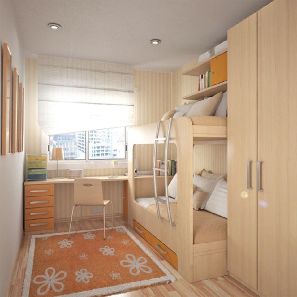 узкая детская комната дизайн для школьника