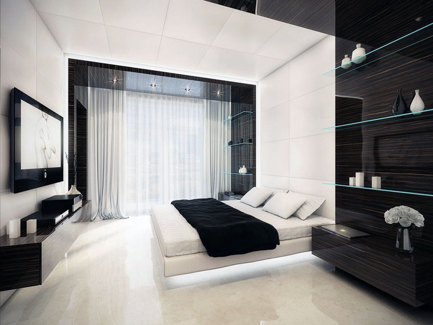 Спальня в стиле Хай-тек: 207 фото и идей оформления