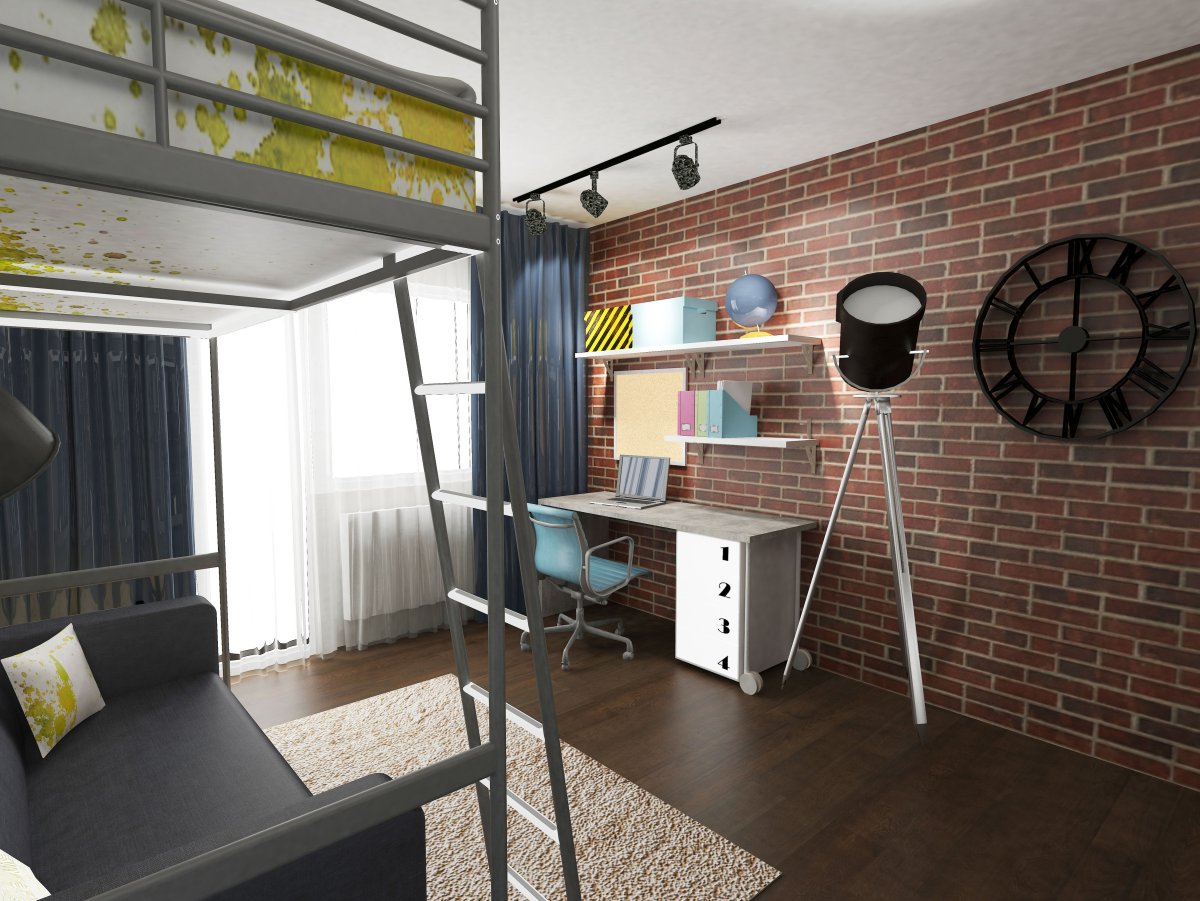 Детская комната для мальчика в стиле лофт Индастриал