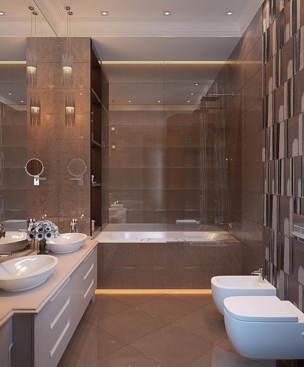 Дизайн прямоугольной ванной комнаты