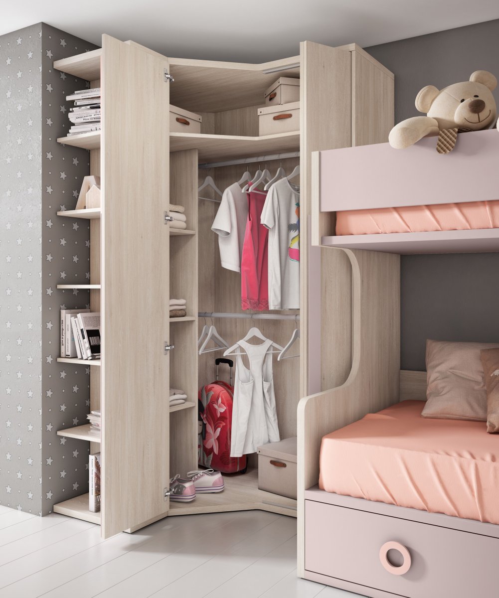 Угловой шкаф в детскую комнату для двоих