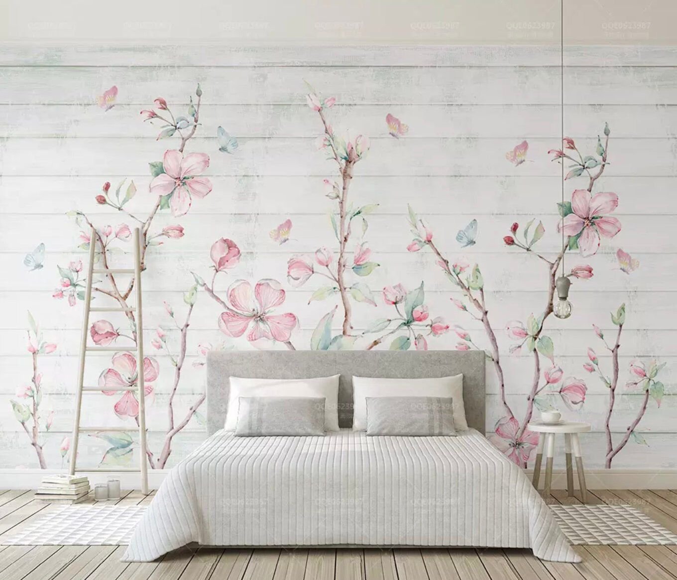 Обои на стену с цветущей сакурой и вишней в интерьере