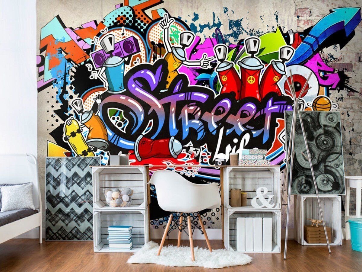Обои Граффити: как выбрать в комнату обои в стиле граффити, модели с рисунком на стену в интерьере квартиры