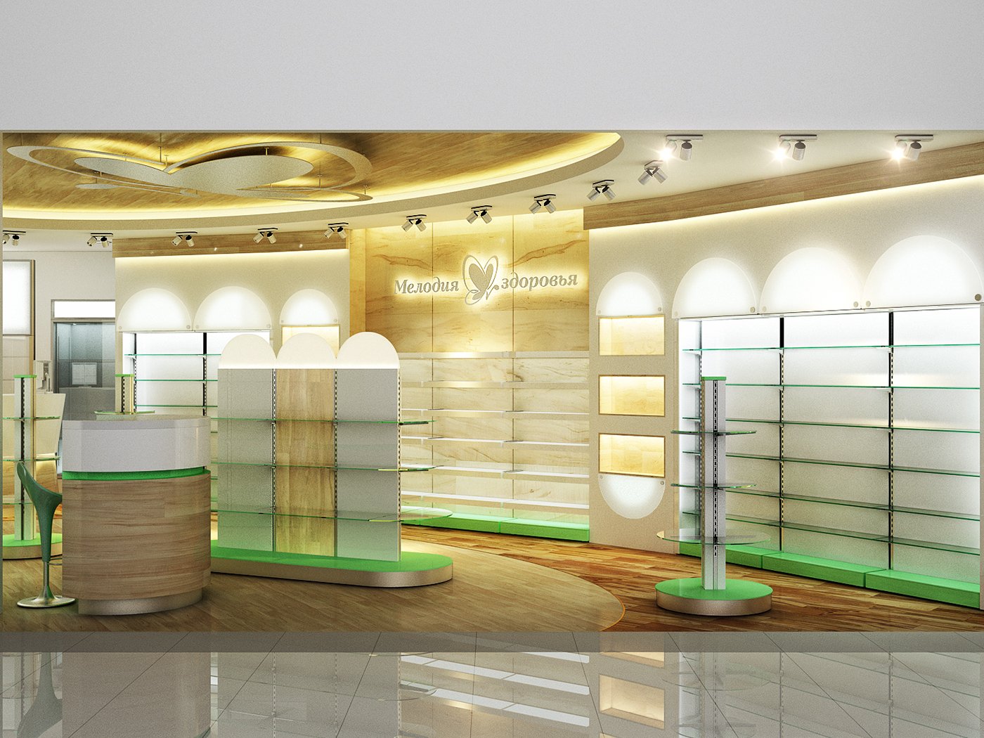 Дизайн интерьера аптеки в Тайчжуне, Тайвань