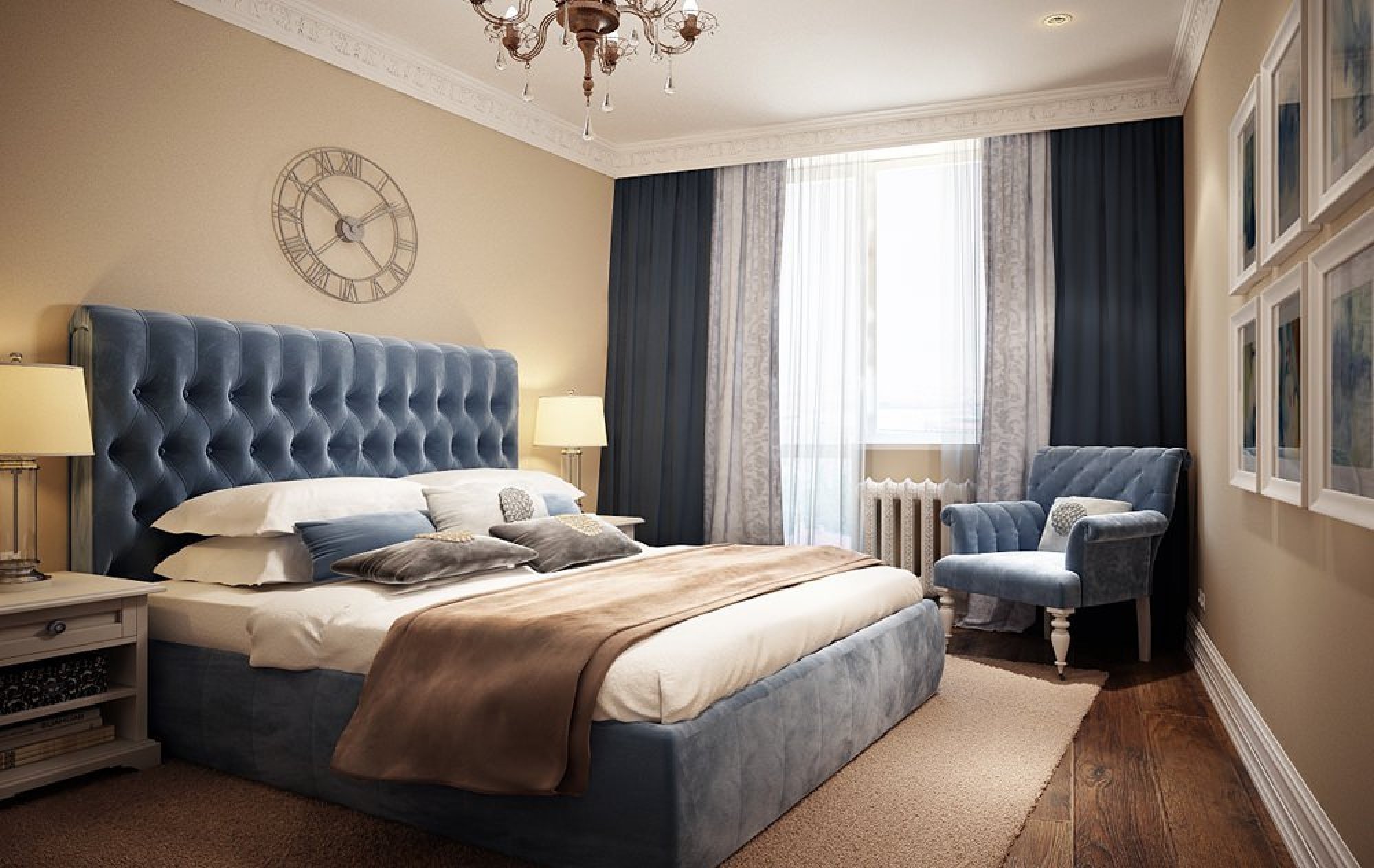 Дизайн спальни с голубой кроватью - 78 фото