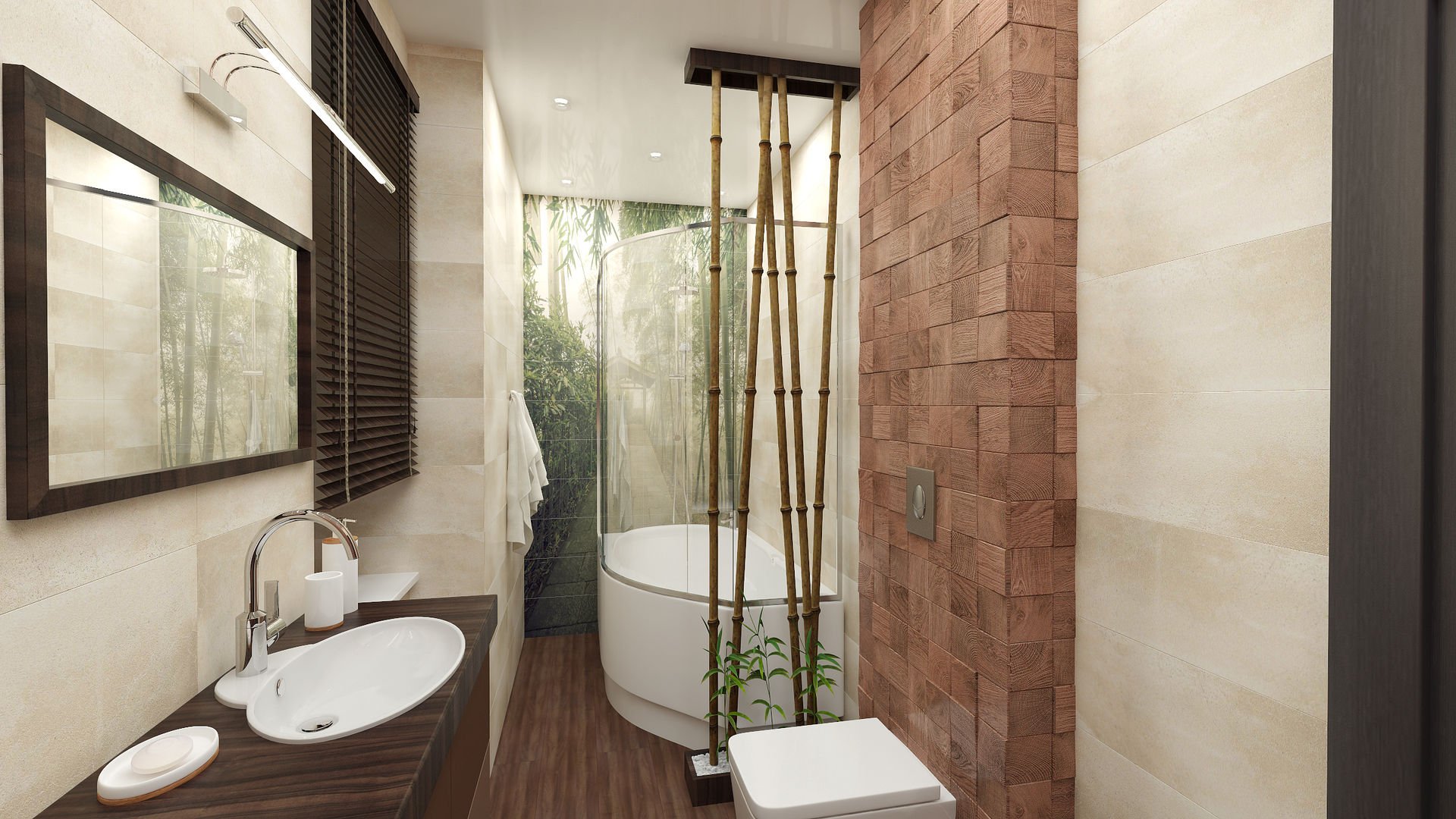 Бамбуковые обои в интерьере ванной