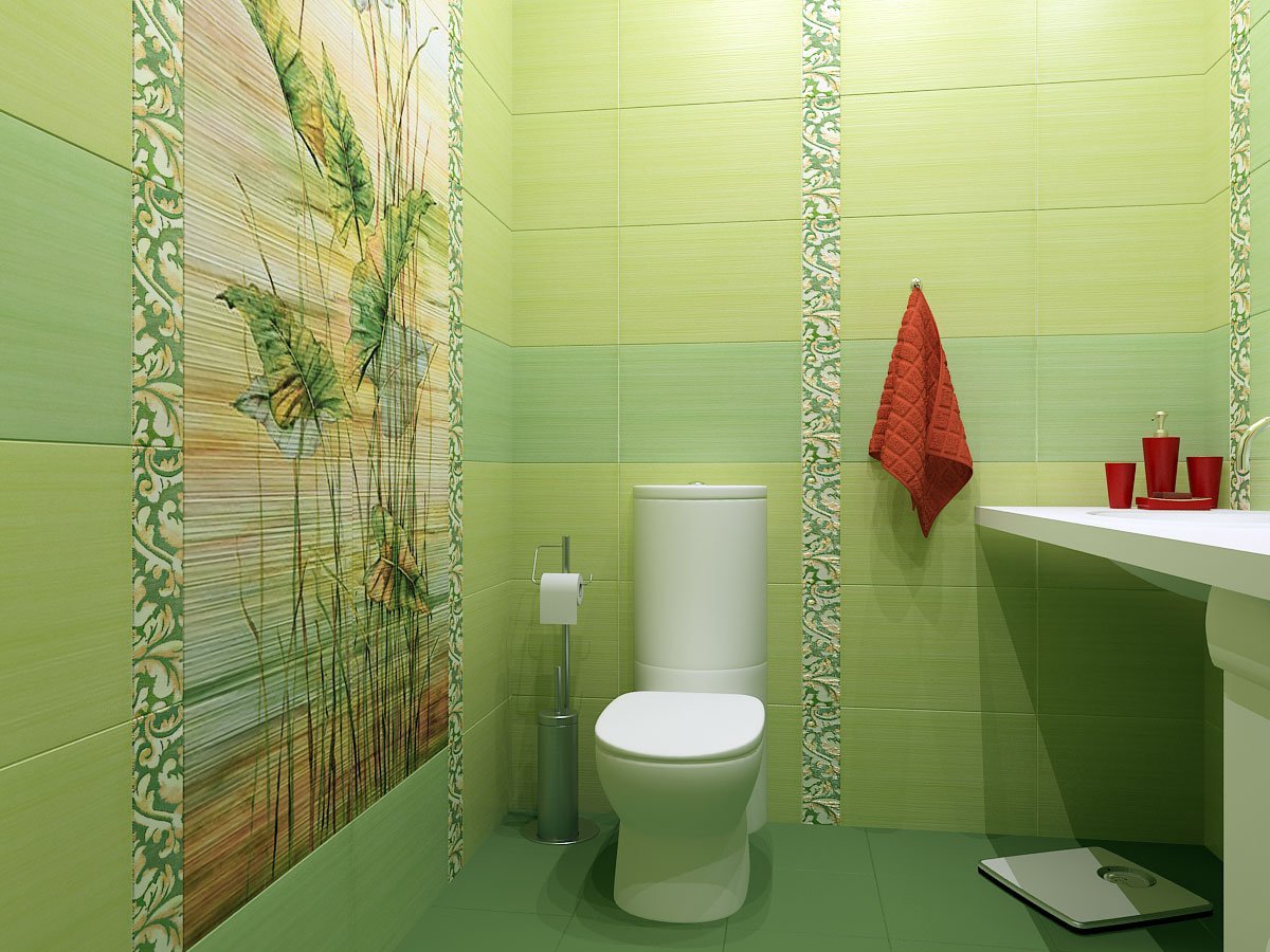 Современный стиль: бежево-зеленый туалет