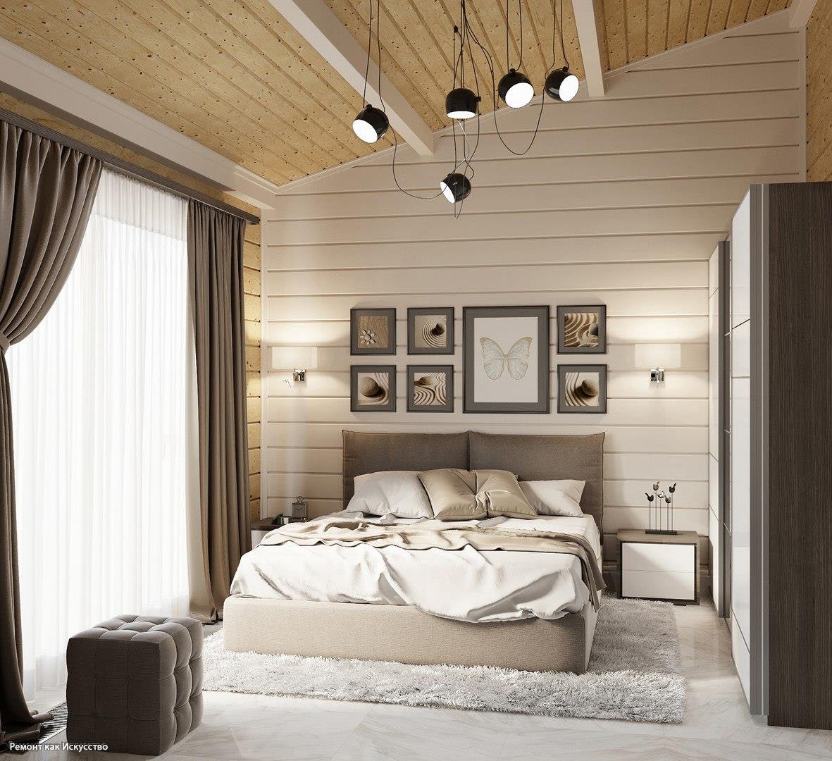 Интерьер спальни в деревянном доме (65 фото)