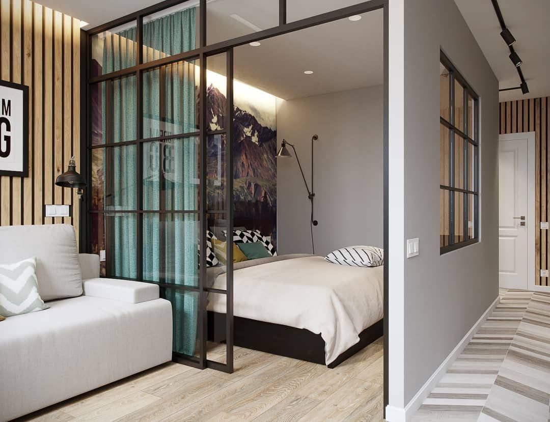 Перегородка для зонирования комнаты в стиле лофт