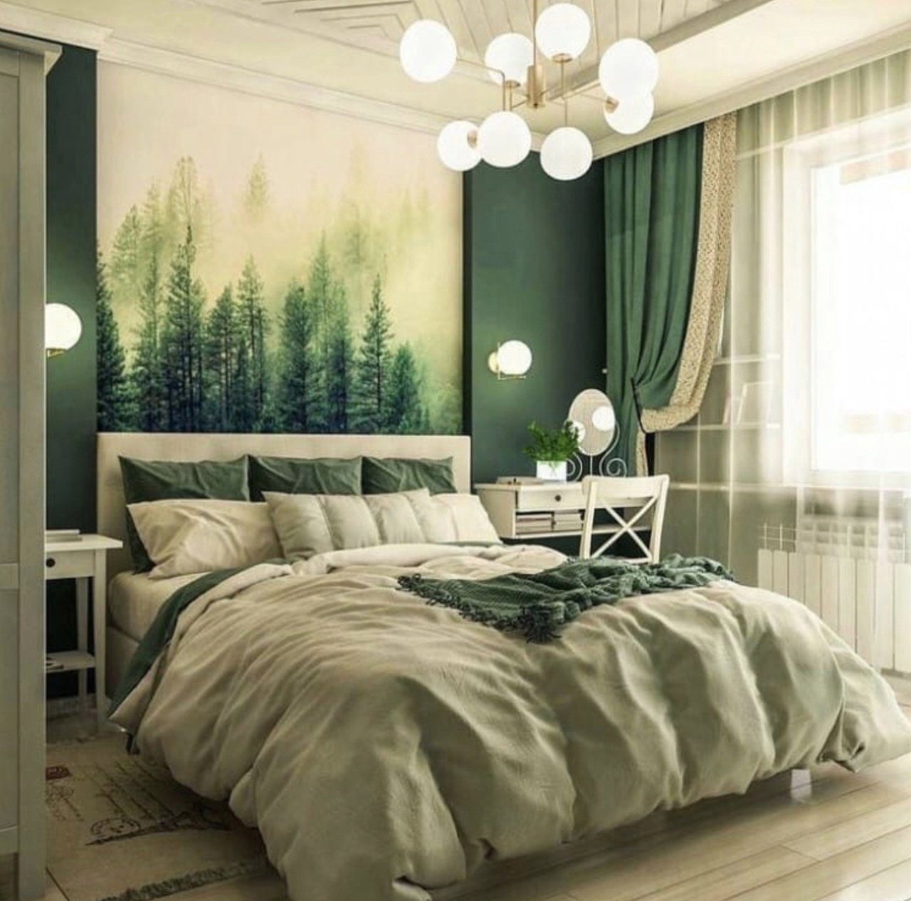Спальня в зеленых тонах - 74 фото