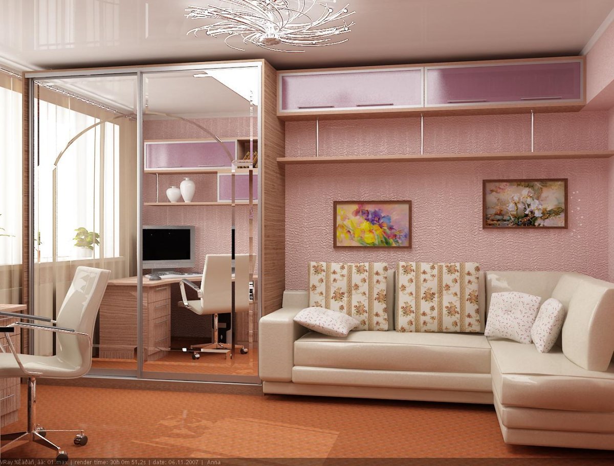 Дизайн комнаты с угловым шкафом и диваном