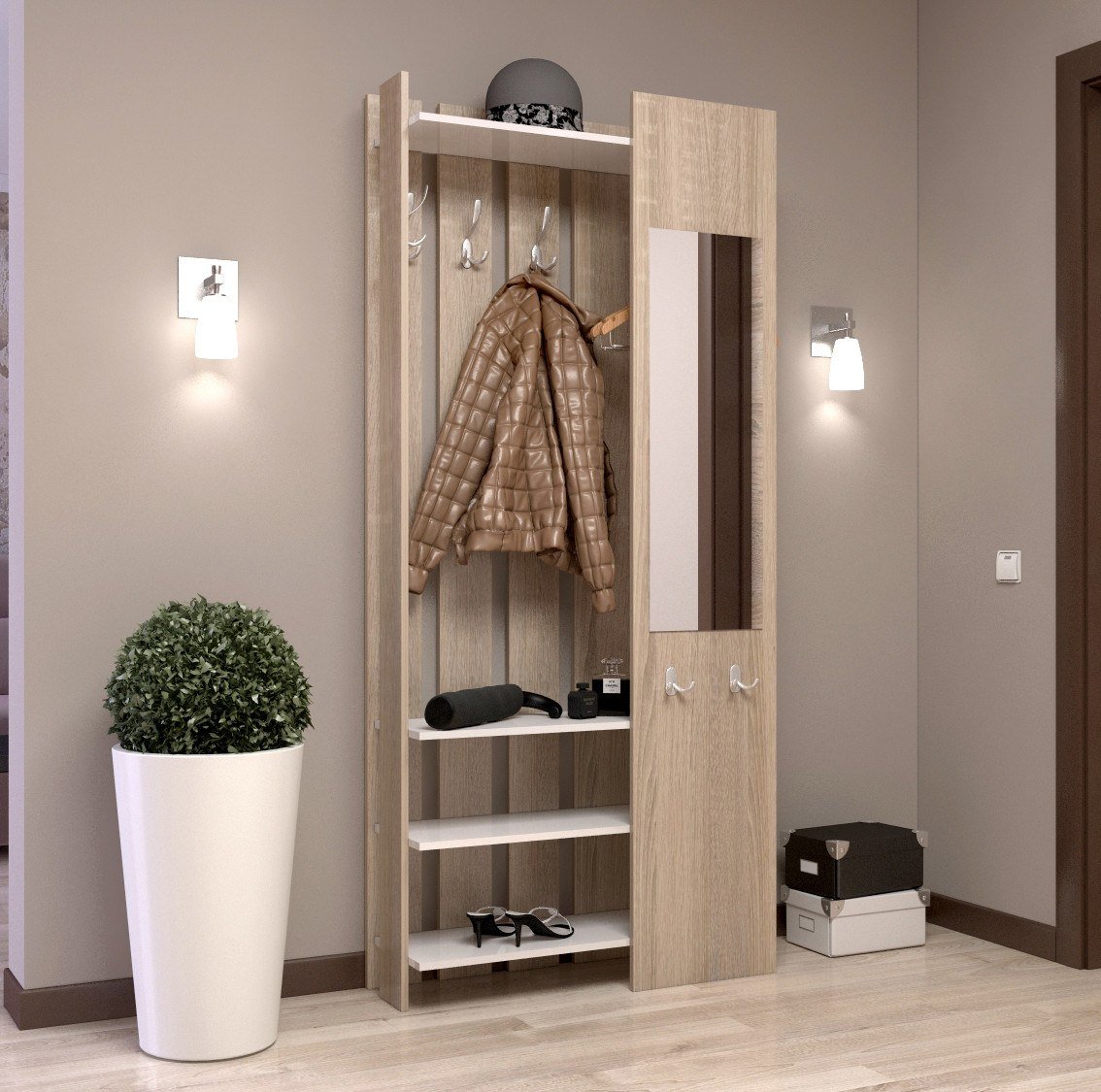 Вешалка в коридор с обувницей