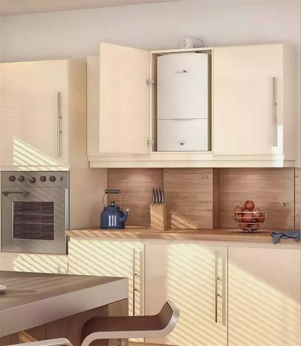 Дизайн кухни с котлом индивидуального отопления в углу - фото